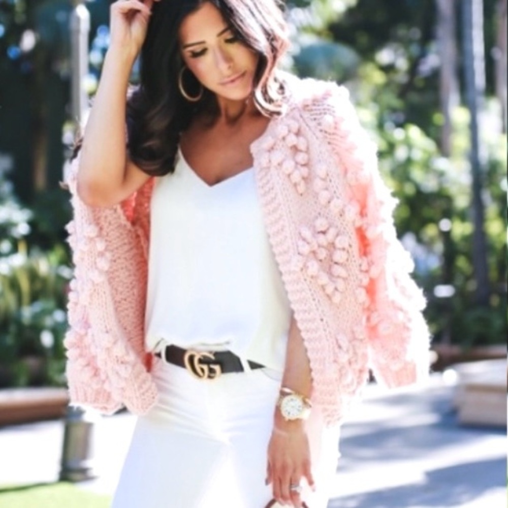 ChicWish Knit Your Love Baby Pink Oversized Heart Popcorn Cardigan Sweater